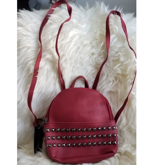 Handbags - ✴Small Red Studded Backpack